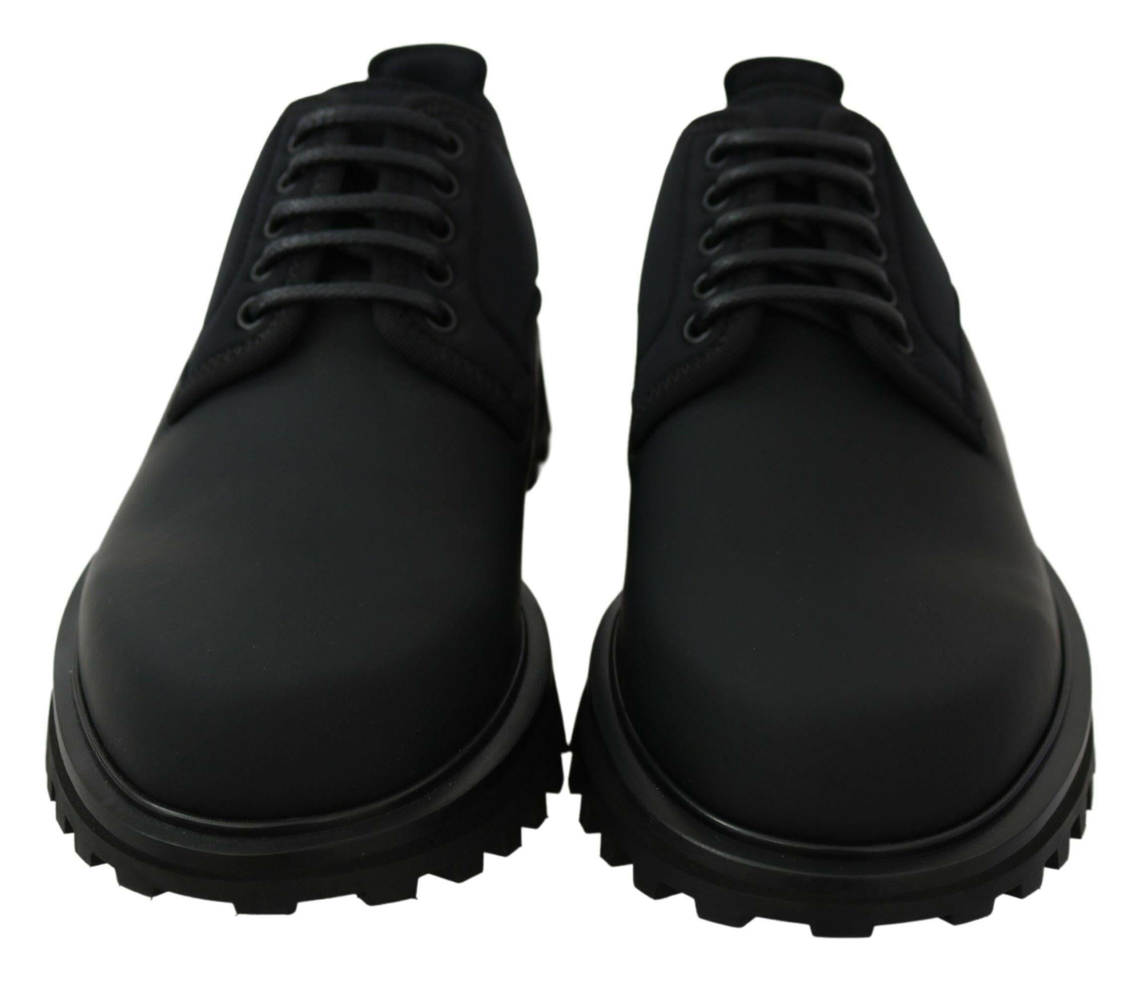 Dolce & Gabbana Black Rubberized Calfskin Chunky Derby Vulcano Shoes - GENUINE AUTHENTIC BRAND LLC  