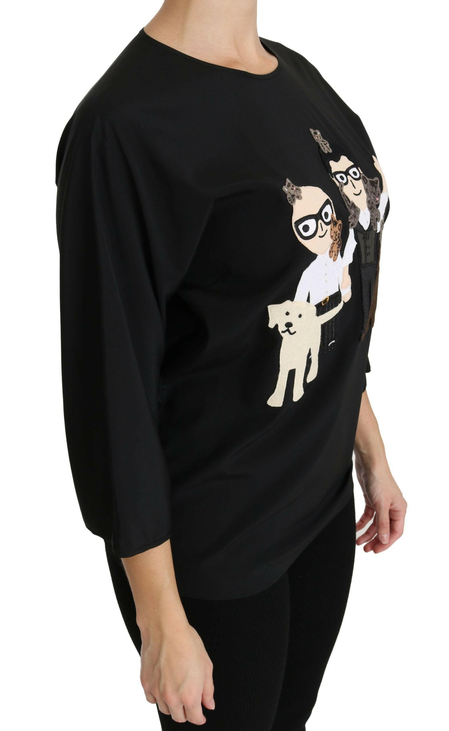 Dolce & Gabbana Black #dgfamily Top T-shirt Silk Blouse - GENUINE AUTHENTIC BRAND LLC  