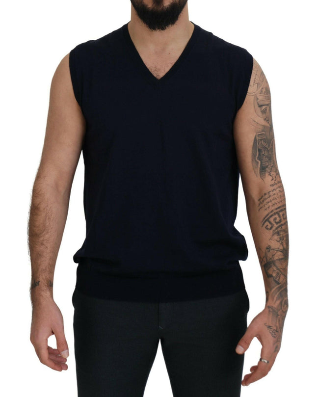 Paolo Pecora Milano Black Cotton V-neck Sleeveless Tank T-shirt - GENUINE AUTHENTIC BRAND LLC  
