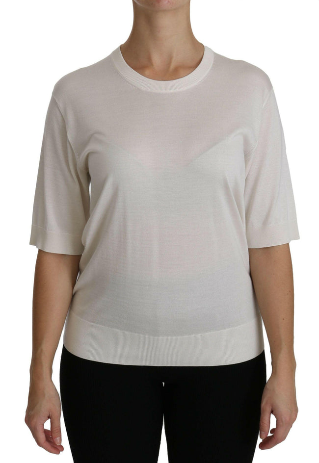 Dolce & Gabbana Silk White Crew Neck Short Sleeve Top Blouse - GENUINE AUTHENTIC BRAND LLC  