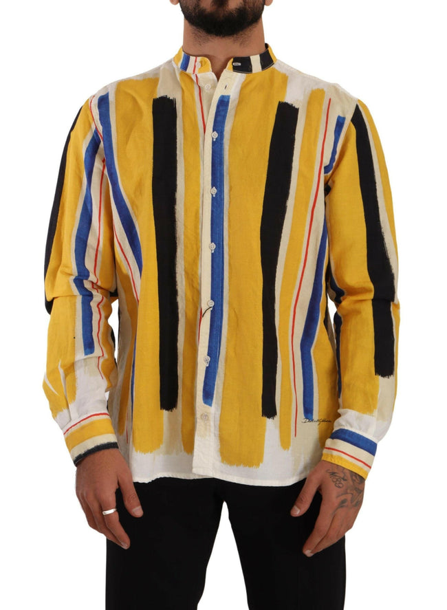 Dolce & Gabbana Elegant Yellow Striped Henley Shirt.