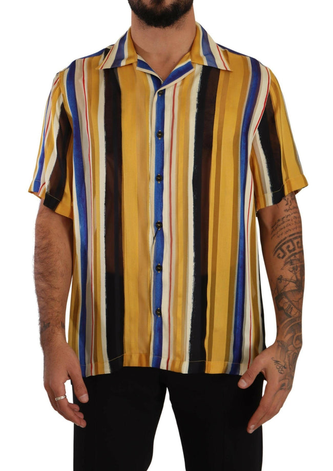 Dolce & Gabbana Yellow Striped Short Sleeve Silk Shirt - GENUINE AUTHENTIC BRAND LLC  