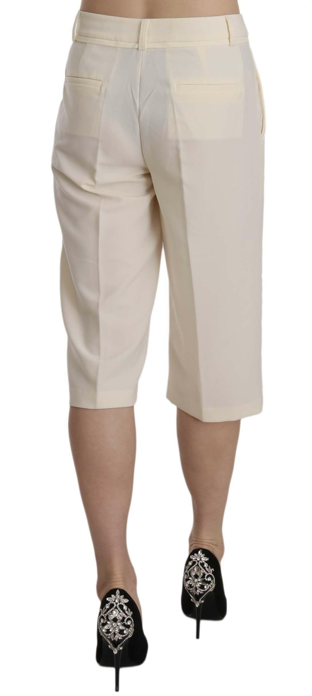 Silvian Heach Cream Mid Waist Cotton Straight Cropped Pants - GENUINE AUTHENTIC BRAND LLC  