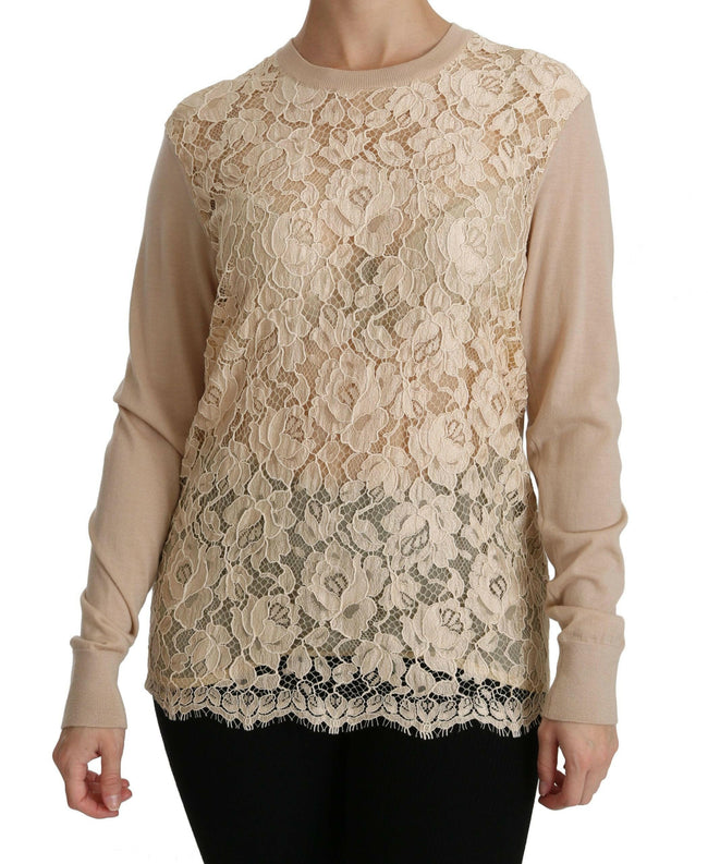 Dolce & Gabbana Beige Lace Long Sleeve Top Cashmere Blouse - GENUINE AUTHENTIC BRAND LLC  