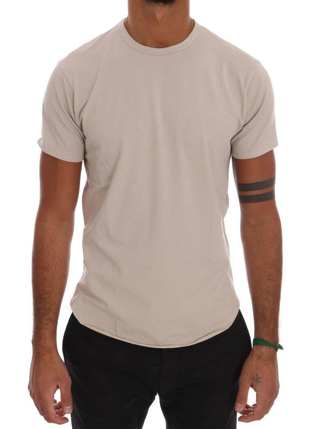 Daniele Alessandrini Beige Cotton Stretch Crew Neck T-shirt - GENUINE AUTHENTIC BRAND LLC  