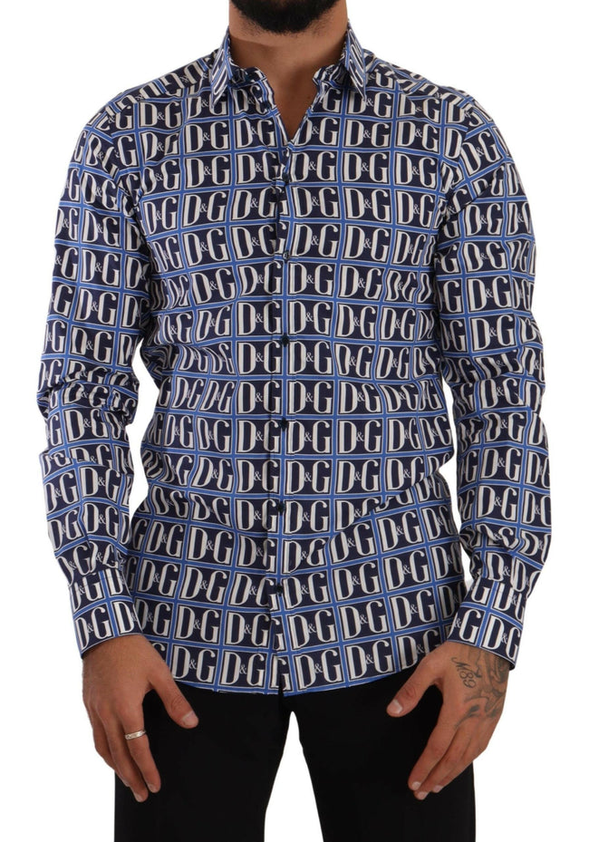 Dolce & Gabbana Blue Logo Mania Slim Fit Cotton Shirt - GENUINE AUTHENTIC BRAND LLC  
