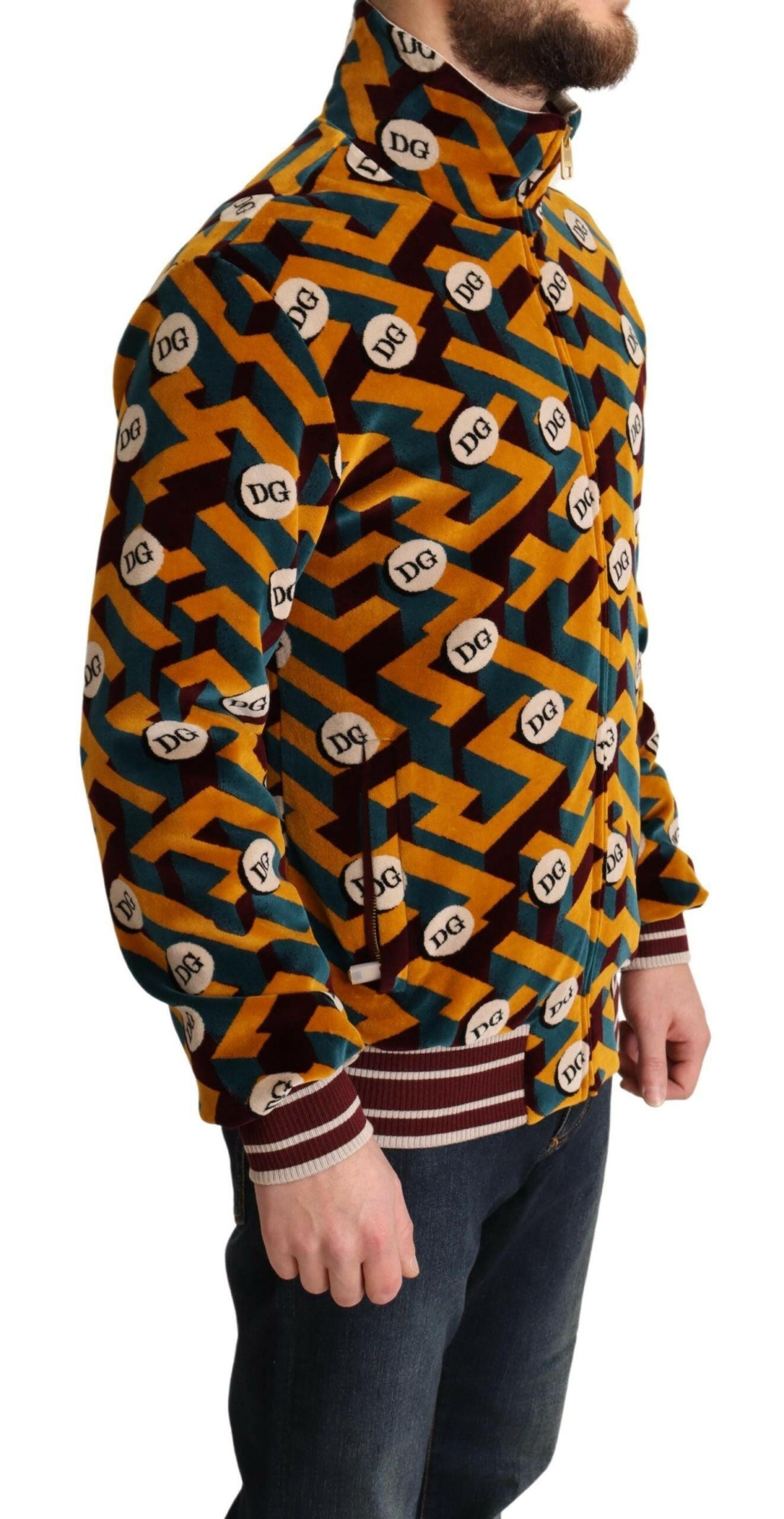 Dolce & Gabbana Multicolor Velvet DG Logo Mens Sweater Jacket - GENUINE AUTHENTIC BRAND LLC  