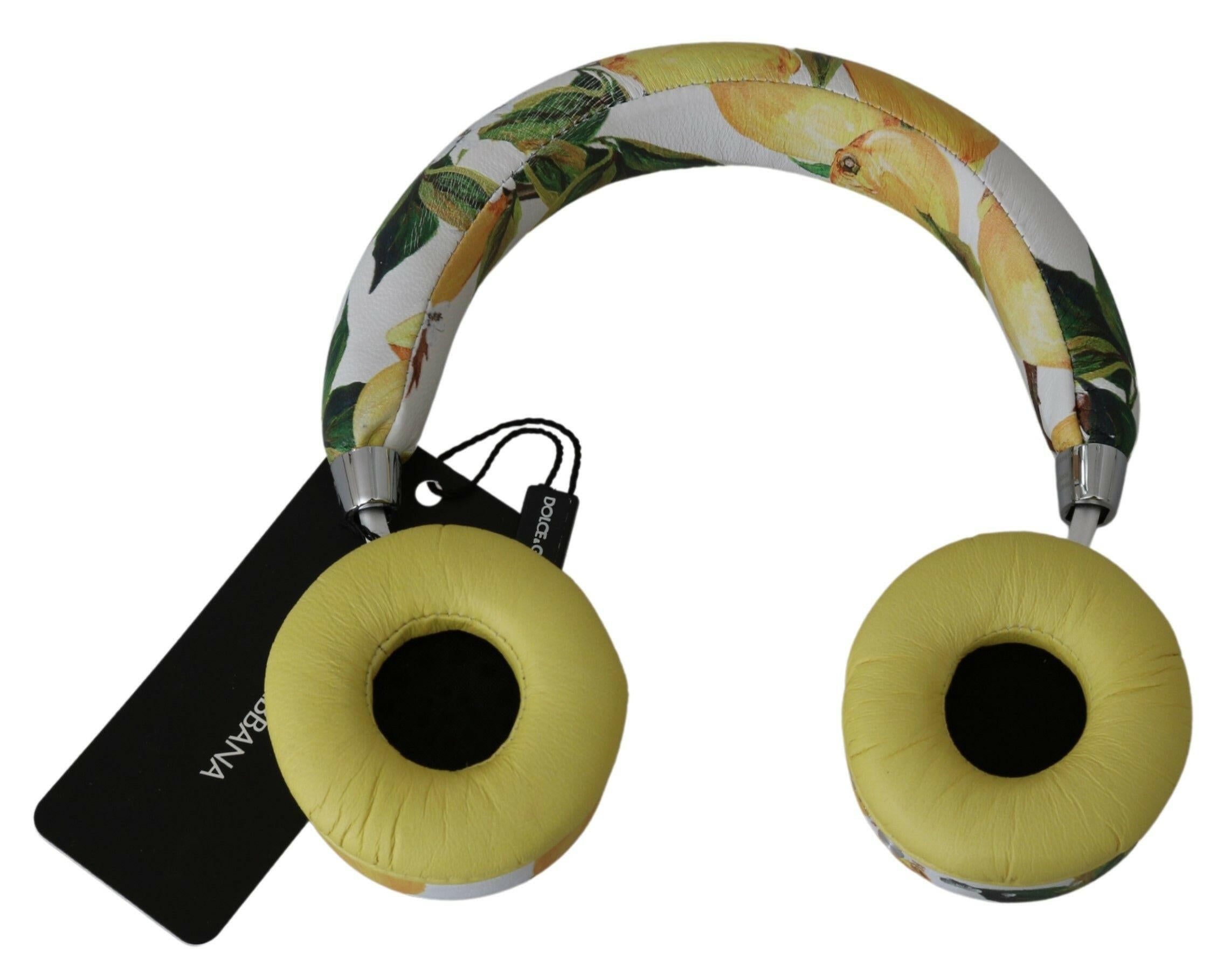 Dolce & Gabbana White Yellow Lemon Print Headset Headphones - GENUINE AUTHENTIC BRAND LLC  