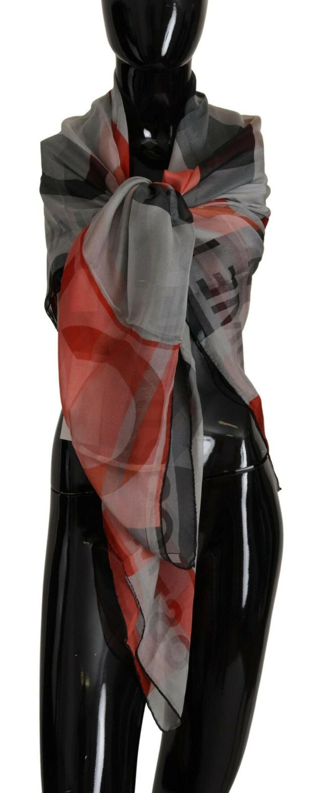 Costume National Gray Red Shawl Foulard Wrap  Scarf - GENUINE AUTHENTIC BRAND LLC  
