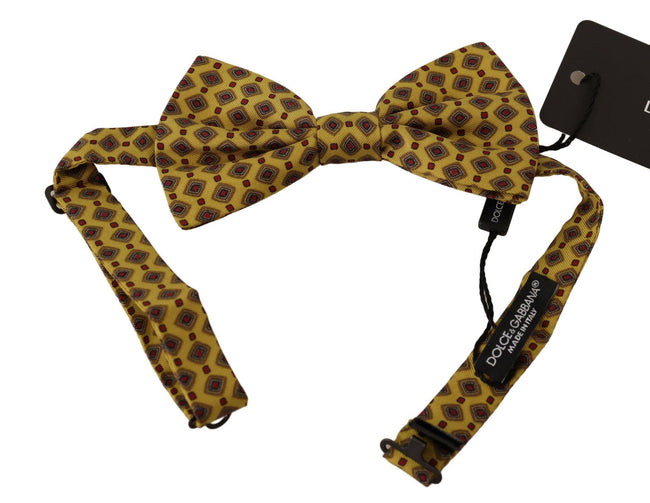 Dolce & Gabbana Yellow Patterned Silk Adjustable Neck Papillon Bow Tie - GENUINE AUTHENTIC BRAND LLC  