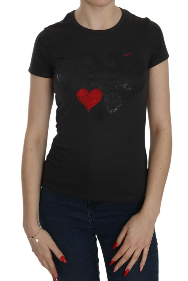 Exte Black Hearts Print Short Sleeve Casual Shirt Top - GENUINE AUTHENTIC BRAND LLC  