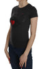 Exte Black Hearts Print Short Sleeve Casual Shirt Top - GENUINE AUTHENTIC BRAND LLC  