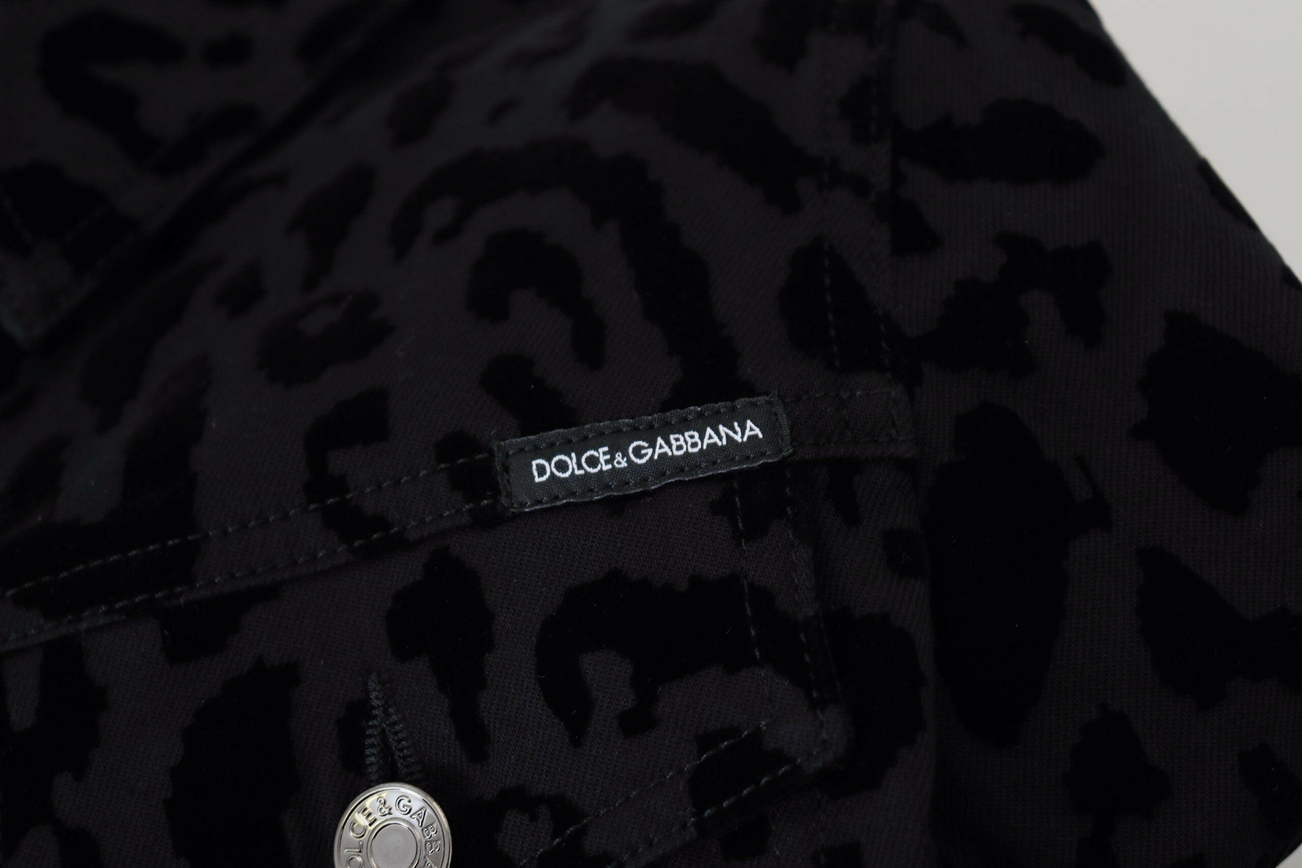 Dolce & Gabbana Black Leopard Long Sleeve Denim Cotton Jacket - GENUINE AUTHENTIC BRAND LLC  