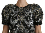 Dolce & Gabbana Black Sequined Crystal Embellished Top Blouse - GENUINE AUTHENTIC BRAND LLC  