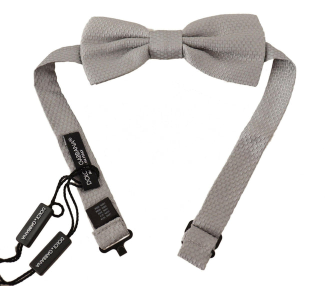 Dolce & Gabbana Silver Gray 100% Silk Adjustable Neck Papillon Bow Tie - GENUINE AUTHENTIC BRAND LLC  