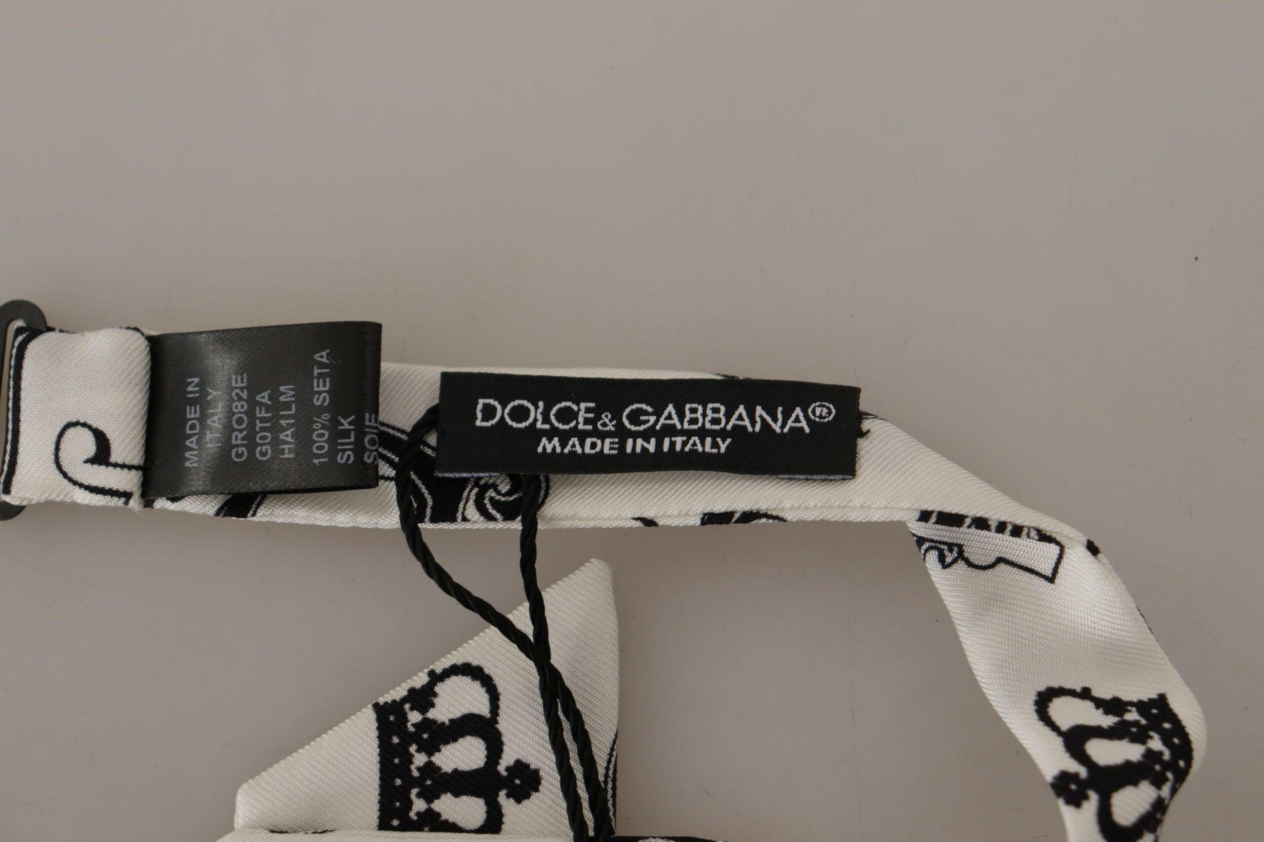 Dolce & Gabbana White Crown Pattern Adjustable Neck Papillon Bow Tie - GENUINE AUTHENTIC BRAND LLC  