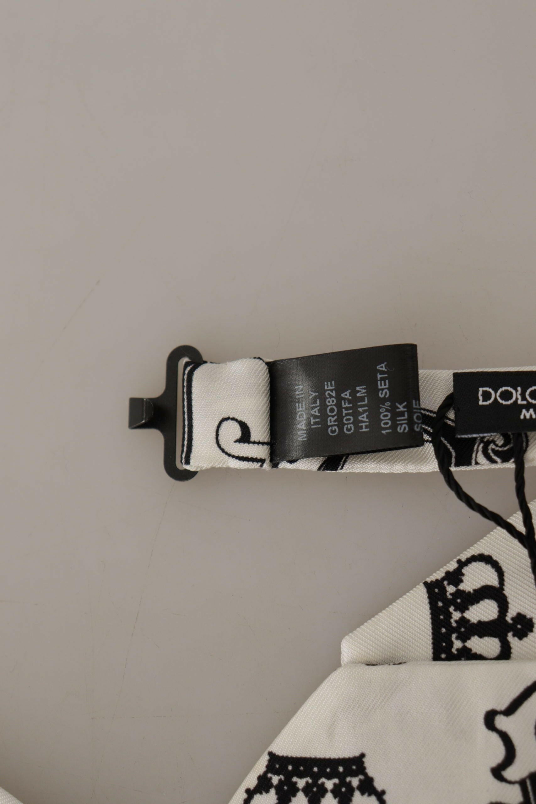 Dolce & Gabbana White Crown Pattern Adjustable Neck Papillon Bow Tie - GENUINE AUTHENTIC BRAND LLC  
