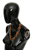 Dolce & Gabbana Red Purple Crystal Floral Chain Statement Gold Brass Necklace - GENUINE AUTHENTIC BRAND LLC  