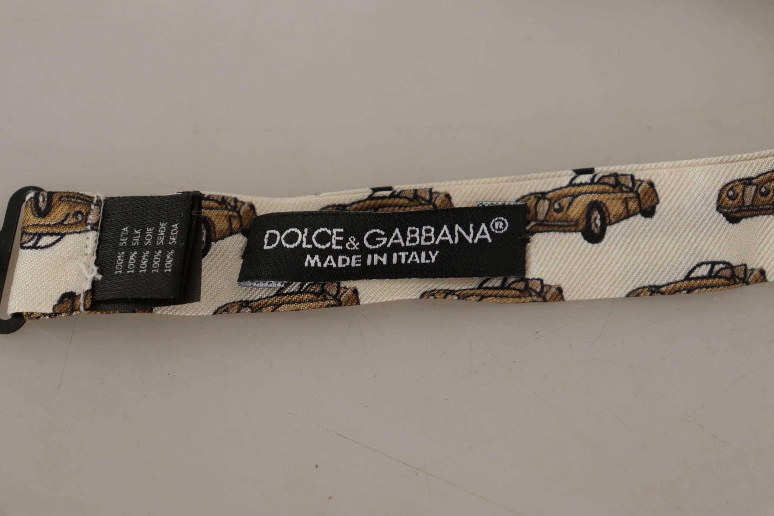 Dolce & Gabbana White Orange Car print Adjustable Neck Papillon Bow Tie - GENUINE AUTHENTIC BRAND LLC  