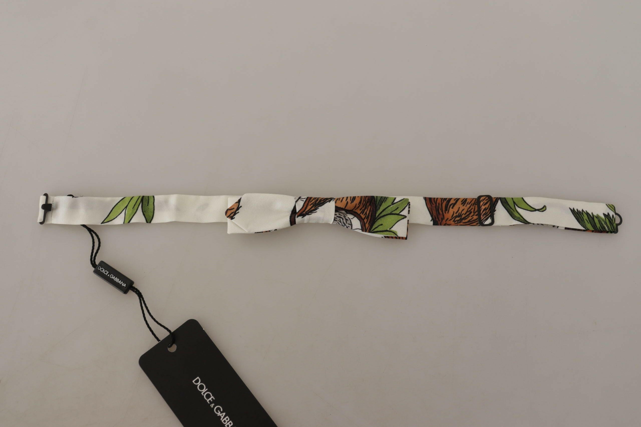 Dolce & Gabbana White Pattern Silk Adjustable Neck Papillon Bow Tie - GENUINE AUTHENTIC BRAND LLC  