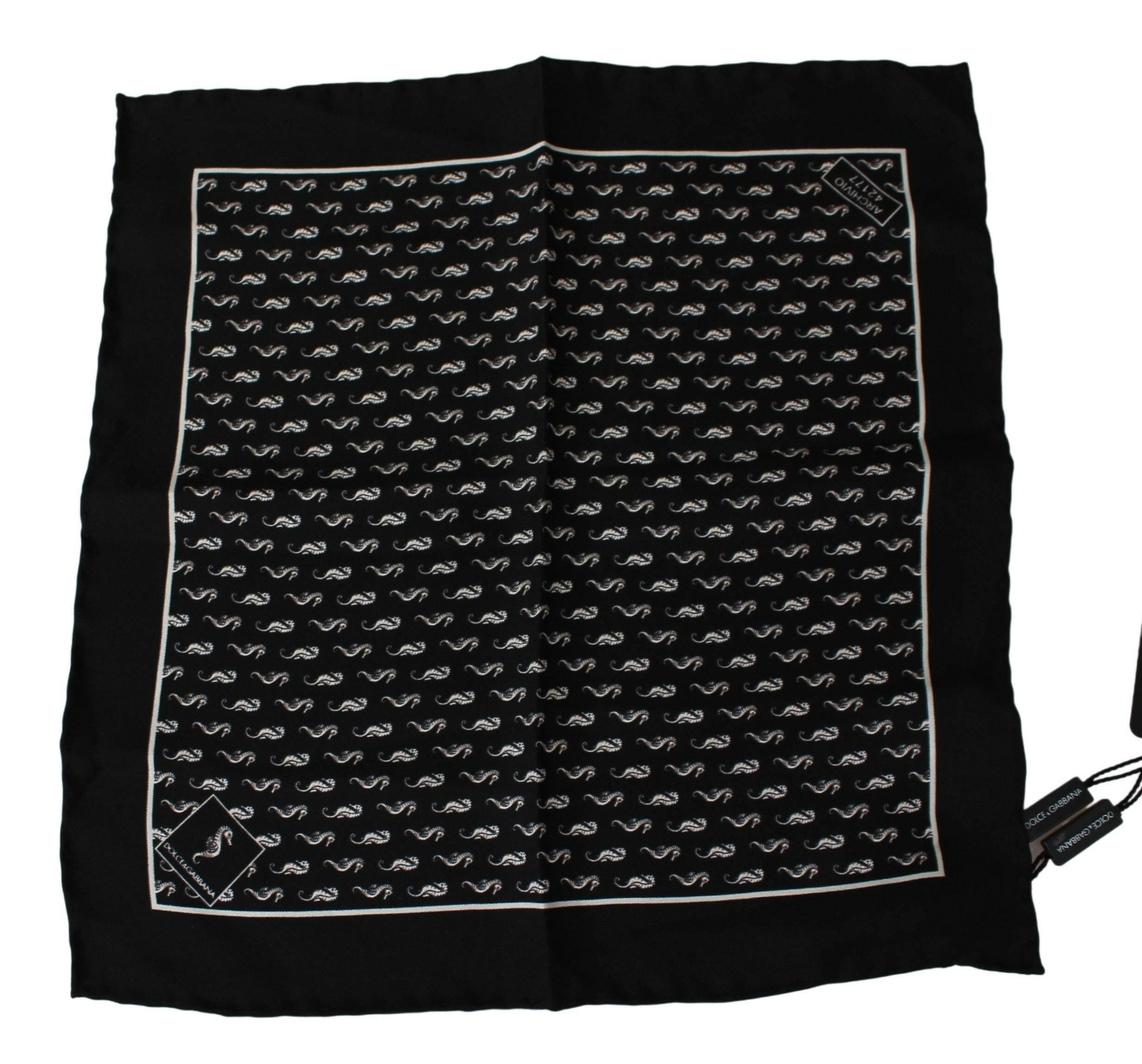 Dolce & Gabbana Scarf Black Seahorse Print Silk Handkerchief - GENUINE AUTHENTIC BRAND LLC  