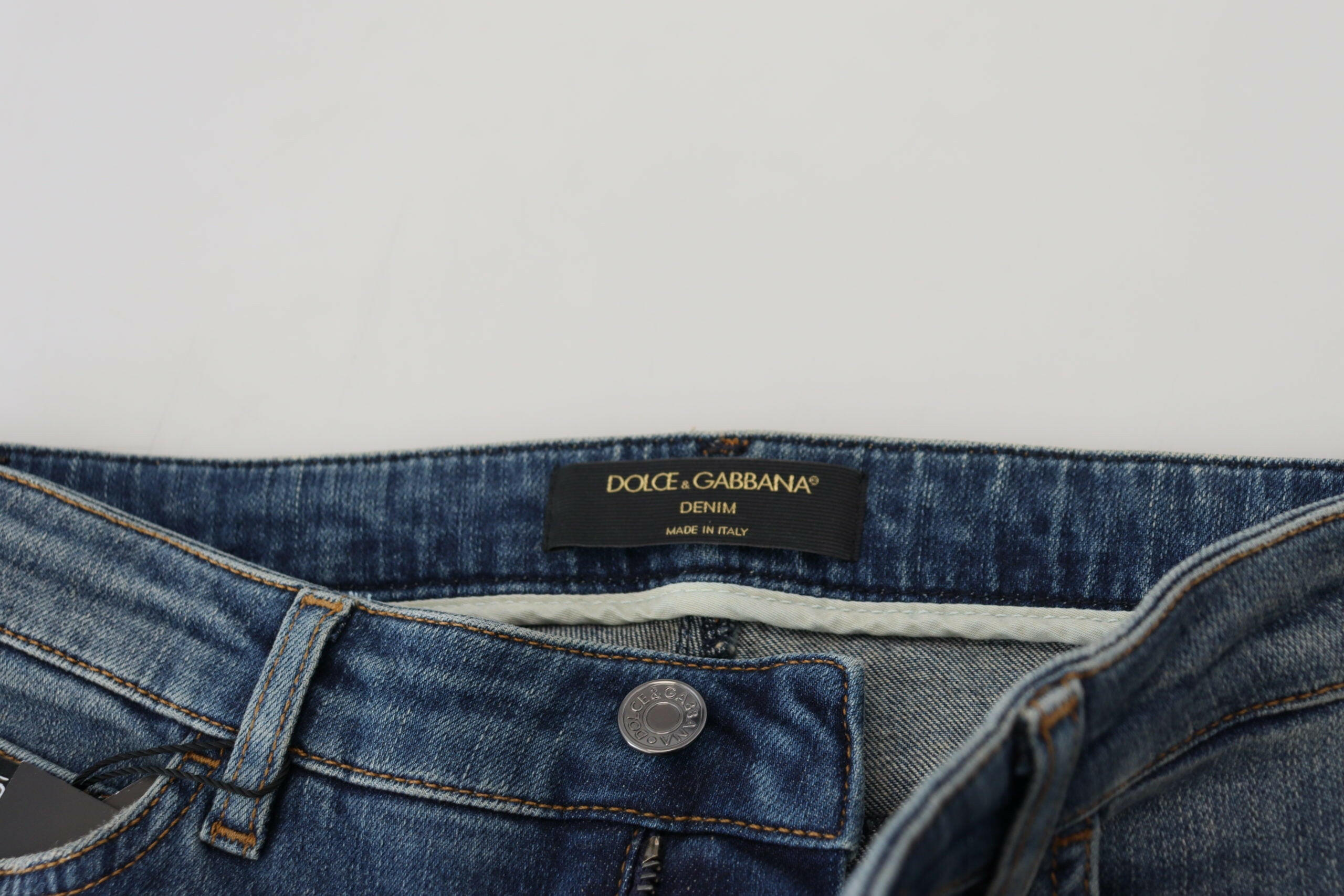 Dolce & Gabbana Blue Washed Cotton Tattered Denim Jeans - GENUINE AUTHENTIC BRAND LLC  