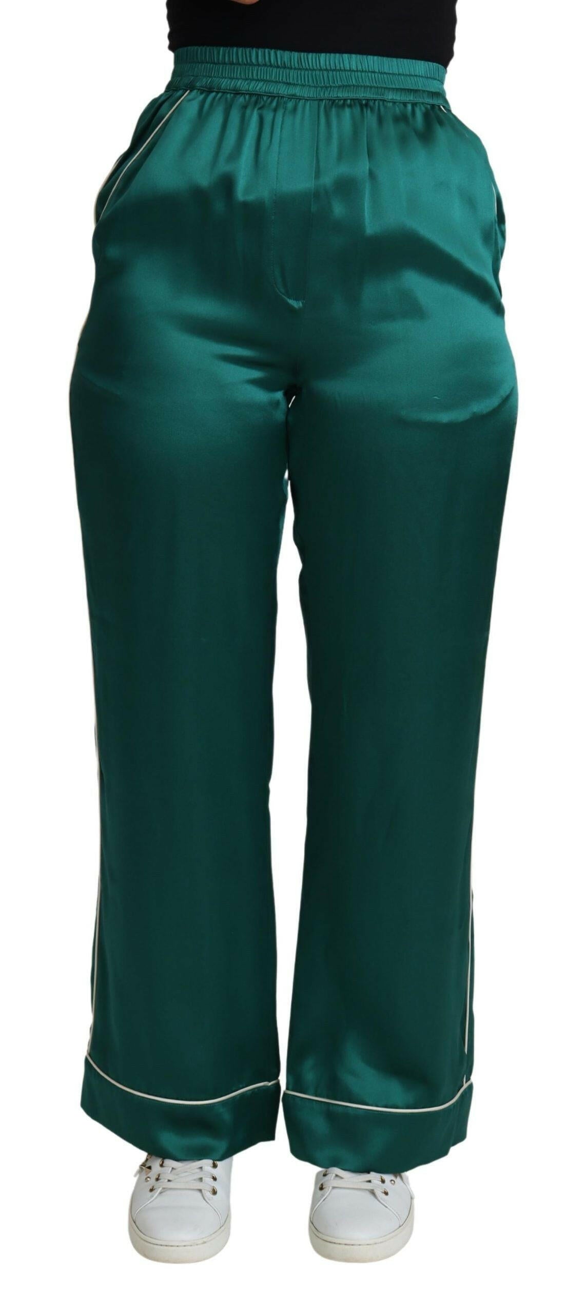 Dolce & Gabbana Green High Waist Pajama Trouser Silk Pant - GENUINE AUTHENTIC BRAND LLC  