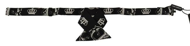 Dolce & Gabbana Black White Crown Print Adjustable Neck Papillon Bow Tie - GENUINE AUTHENTIC BRAND LLC  