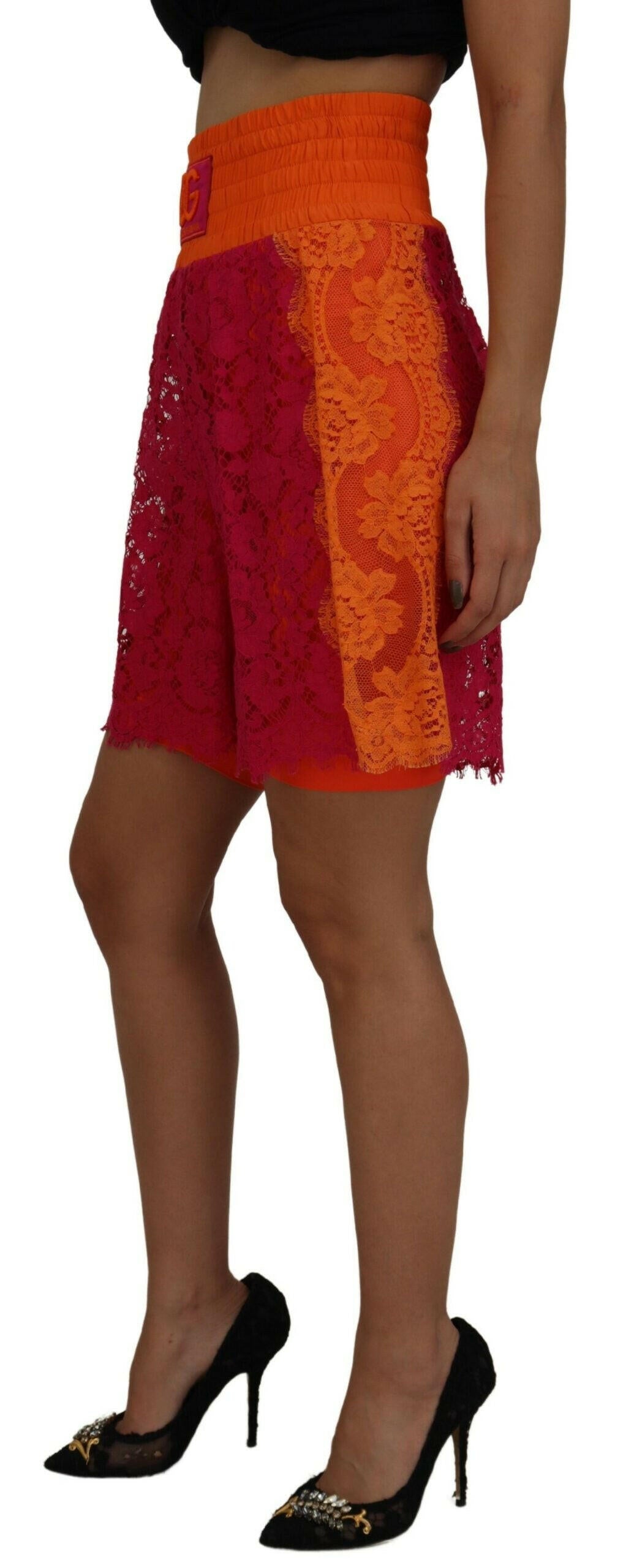 Dolce & Gabbana Pink Orange Lace Cotton High Waist Shorts - GENUINE AUTHENTIC BRAND LLC  