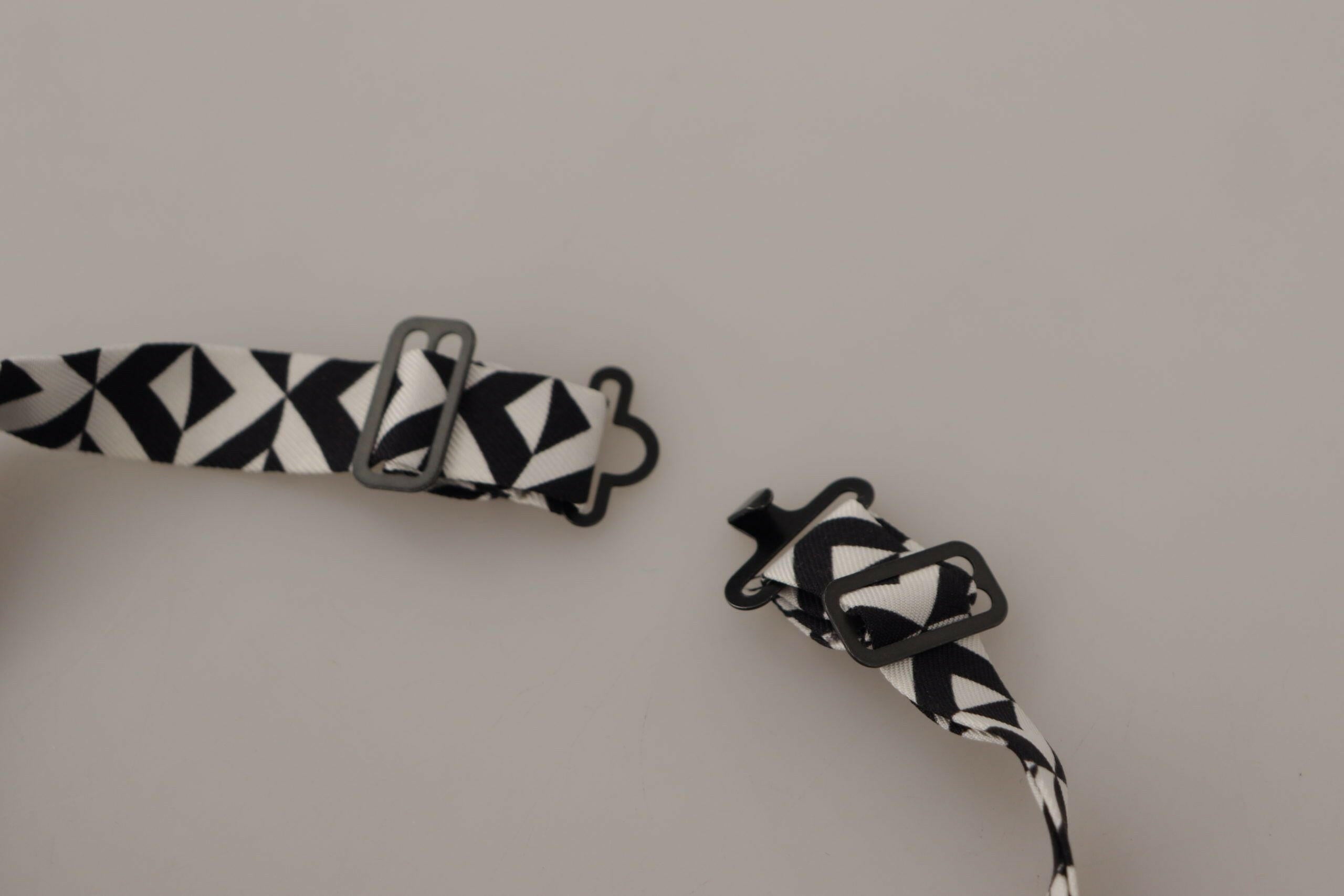 Dolce & Gabbana Black White Geometric 100% Silk Adjustable Accessory Tie - GENUINE AUTHENTIC BRAND LLC  