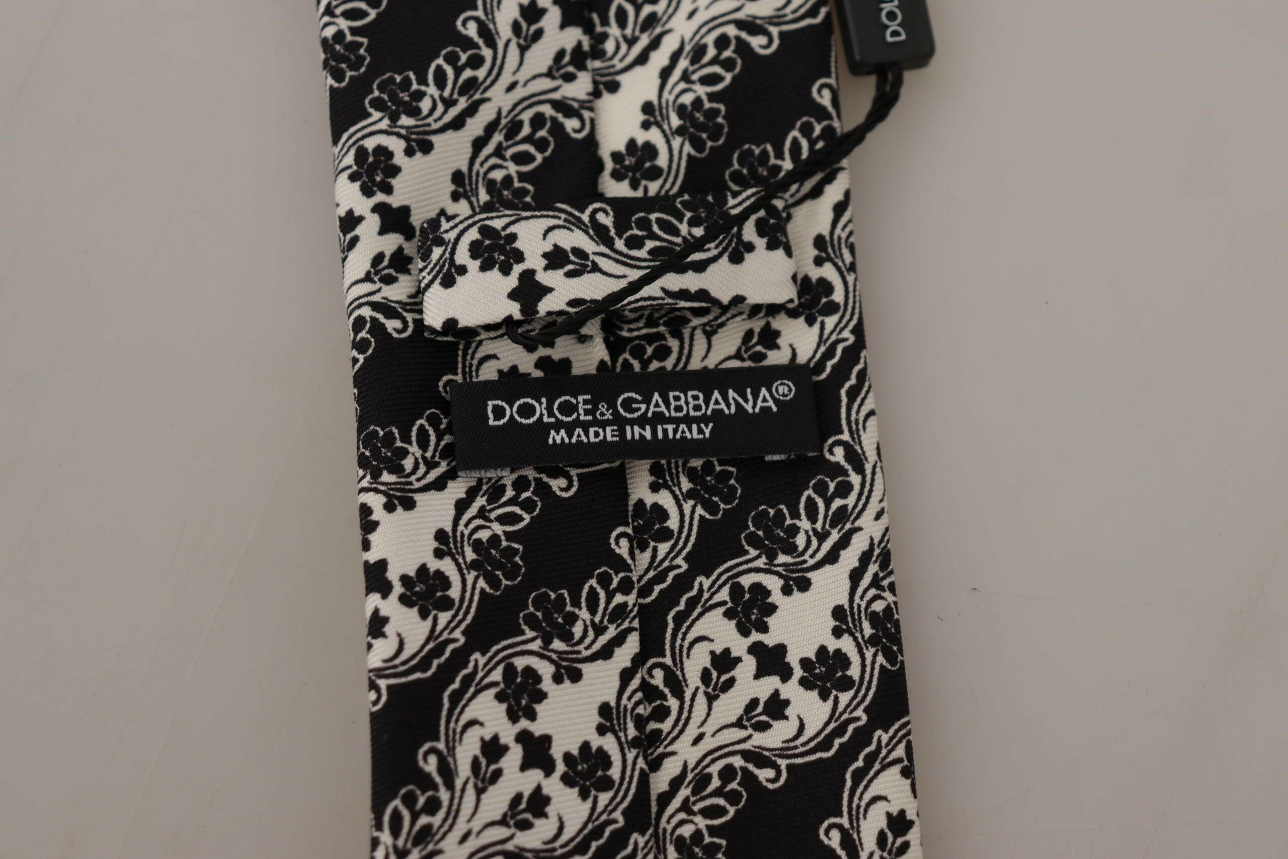 Dolce & Gabbana Black White Flower 100% Silk Print Adjustable Accessory Tie - GENUINE AUTHENTIC BRAND LLC  