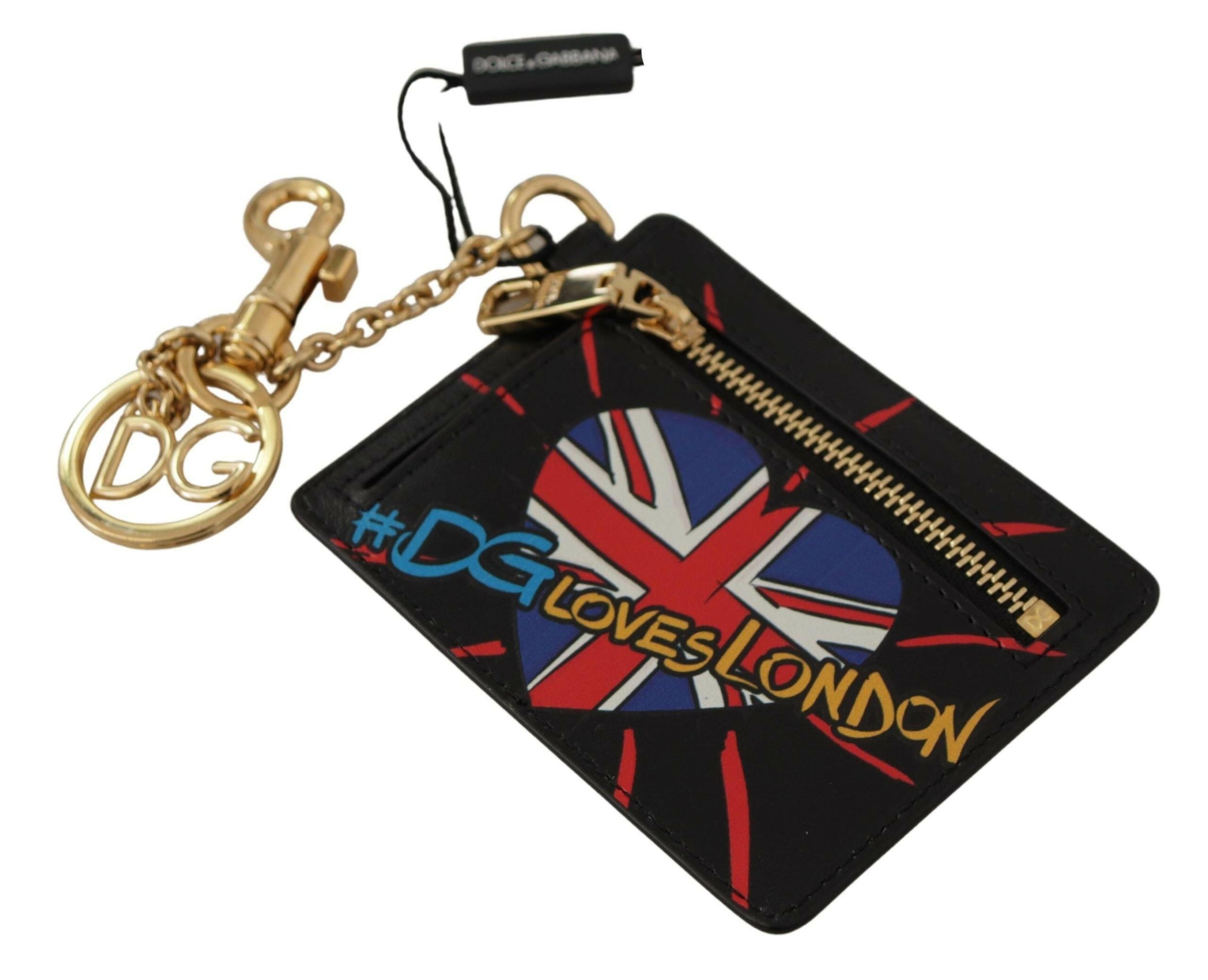 Dolce & Gabbana Black Leather #DGLovesLondon Keyring Cardholder Coin Case - GENUINE AUTHENTIC BRAND LLC  