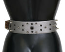 Dolce & Gabbana Silver Leather Crystal Stud Logo Buckle Belt - GENUINE AUTHENTIC BRAND LLC  