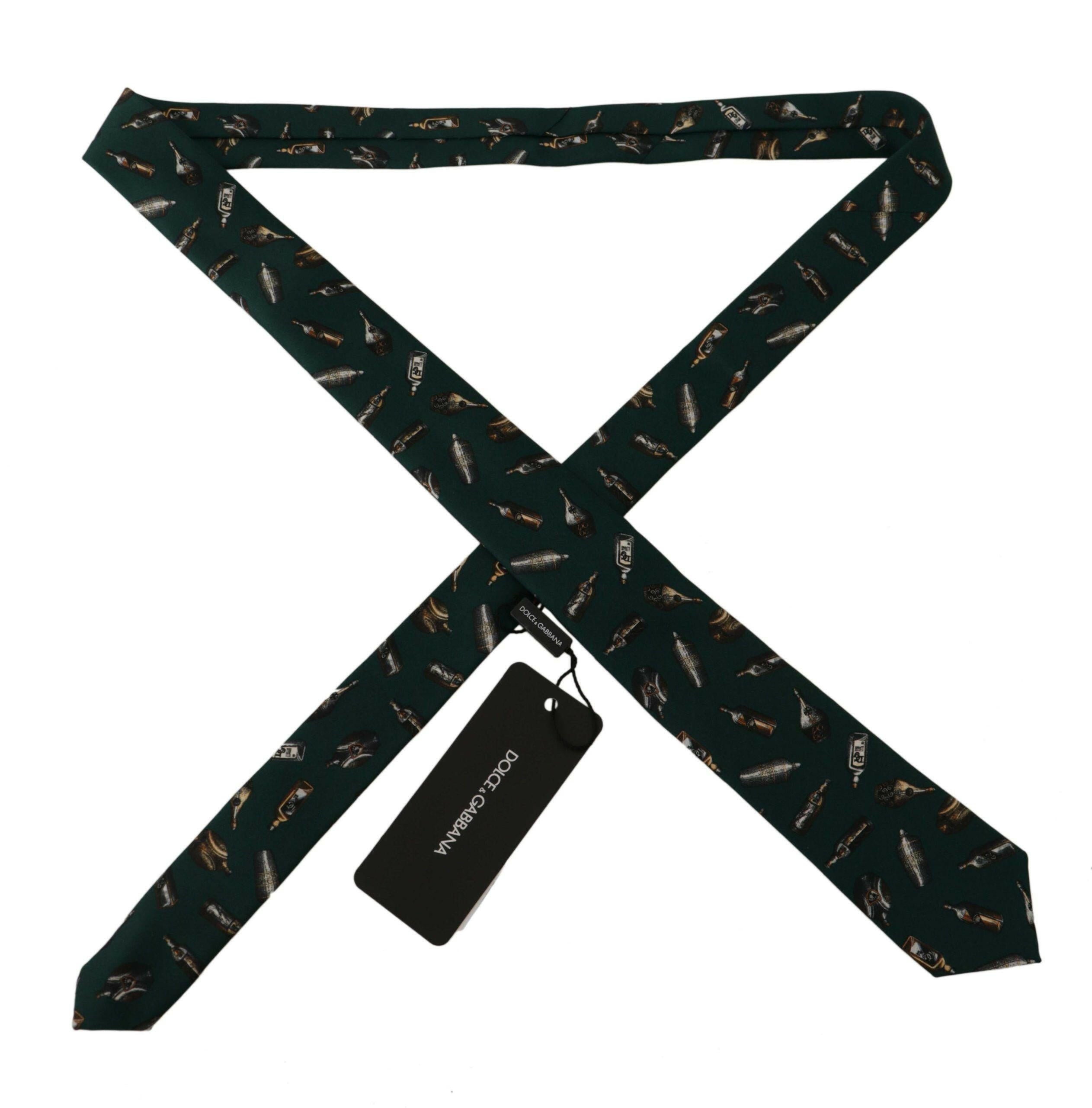 Dolce & Gabbana Black Bottle Fantasy Print Silk Adjustable Accessory Tie - GENUINE AUTHENTIC BRAND LLC  