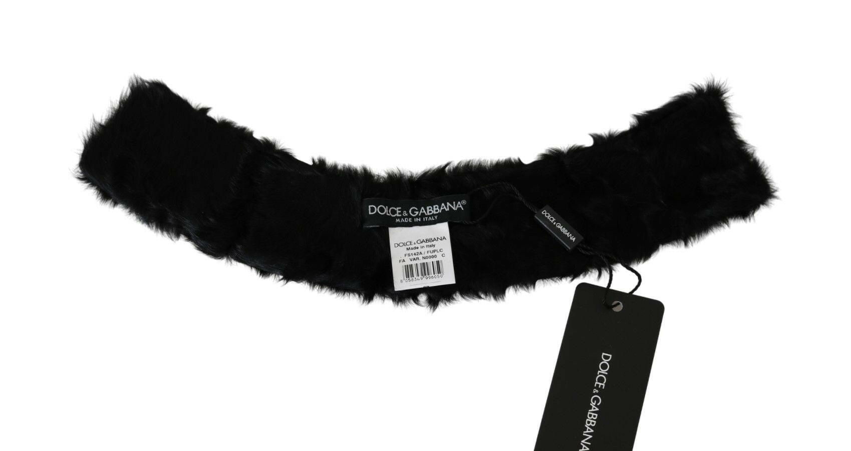 Dolce & Gabbana Black Fur Neck Collar Wrap Lambskin Scarf - GENUINE AUTHENTIC BRAND LLC  