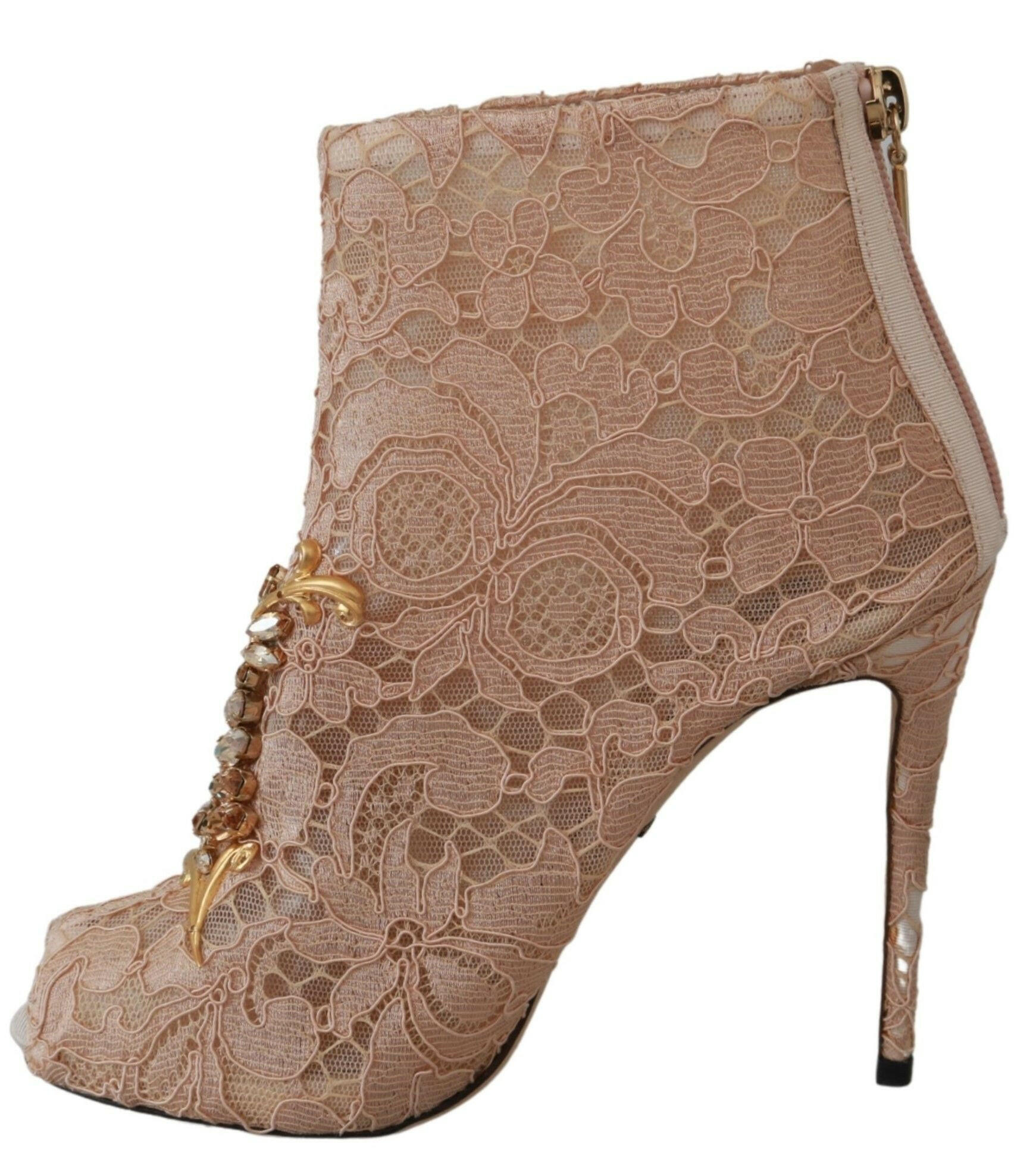 Dolce & Gabbana Pink Crystal Lace Booties Stilettos Shoes - GENUINE AUTHENTIC BRAND LLC  