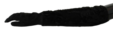 Dolce & Gabbana Black Elbow Length Mitten Suede Fur Gloves - GENUINE AUTHENTIC BRAND LLC  