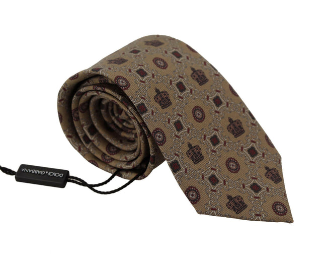 Dolce & Gabbana Beige Fantasy Print Silk Adjustable Necktie Accessory Tie - GENUINE AUTHENTIC BRAND LLC  