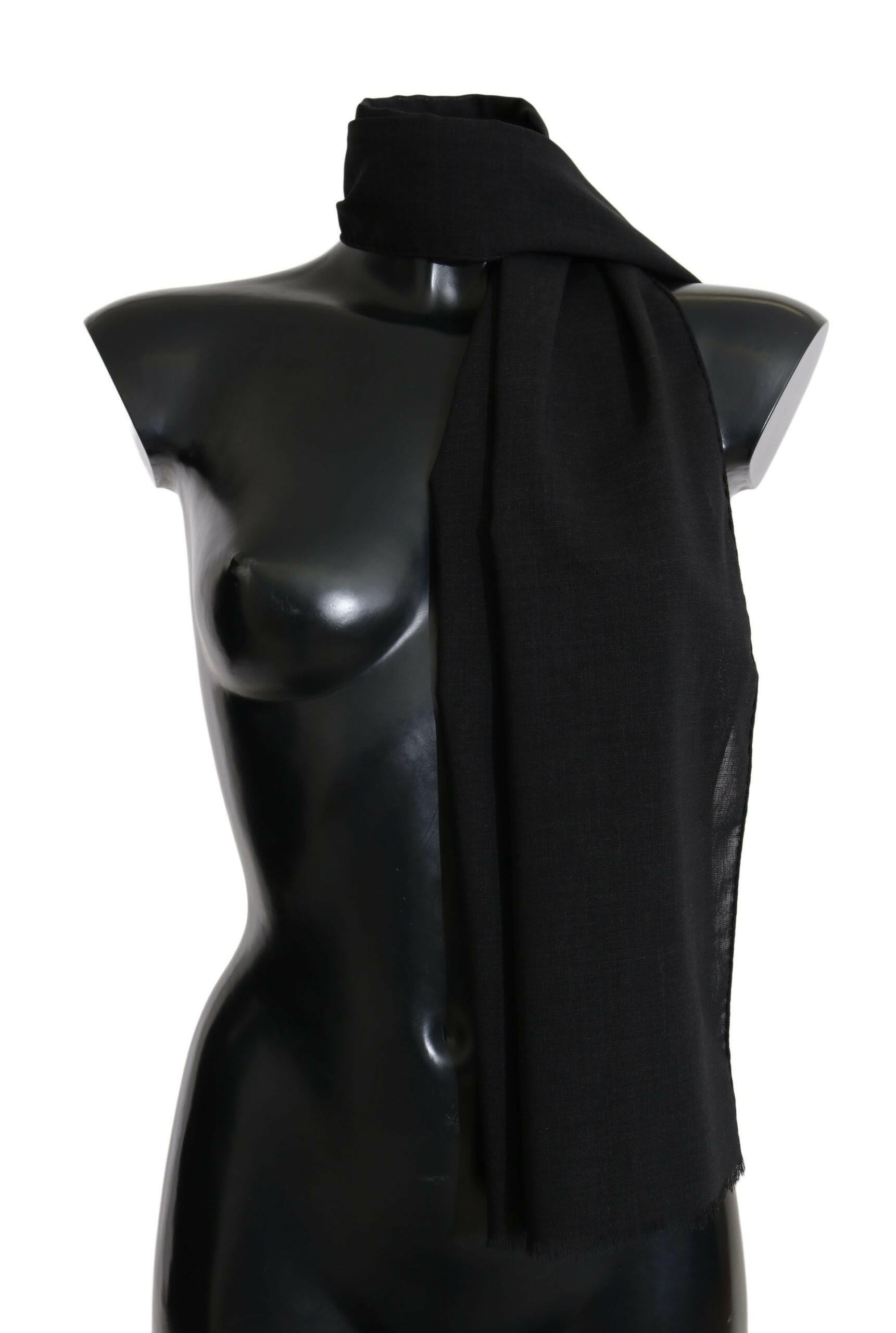 Dolce & Gabbana Solid Black Wool Blend Shawl Wrap 70cm X 200cm Scarf - GENUINE AUTHENTIC BRAND LLC  