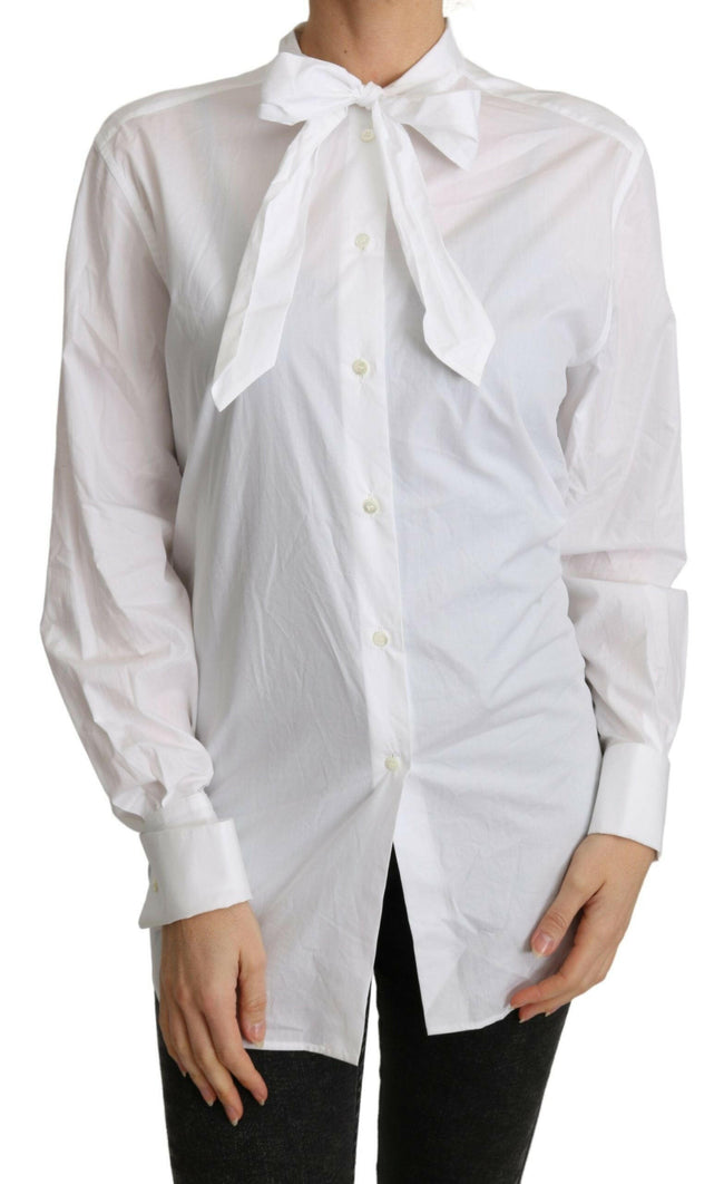 Dolce & Gabbana Cotton White Scarf Neck Shirt Blouse Top - GENUINE AUTHENTIC BRAND LLC  