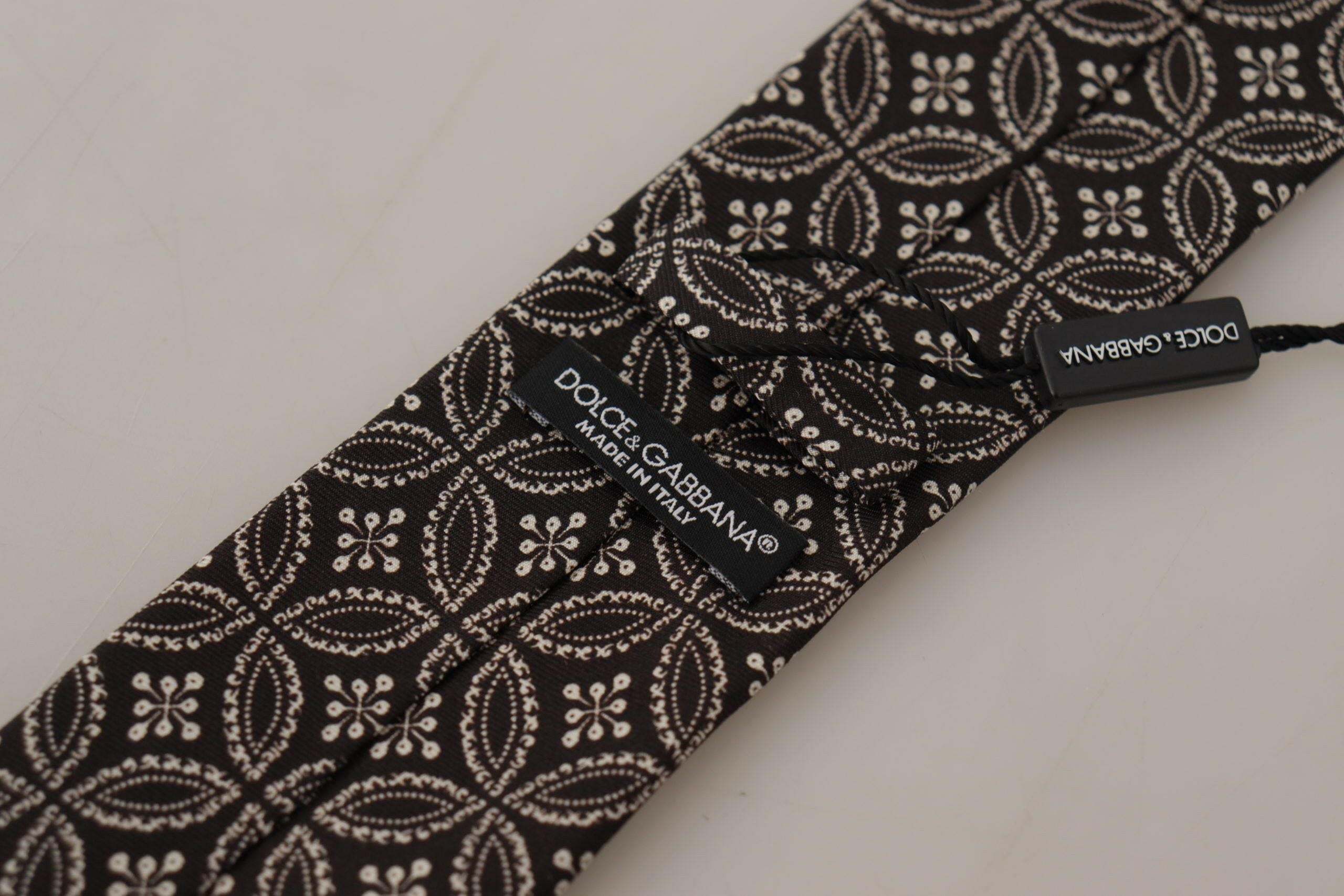 Dolce & Gabbana Black White Fantasy Print Silk Adjustable Accessory Tie - GENUINE AUTHENTIC BRAND LLC  