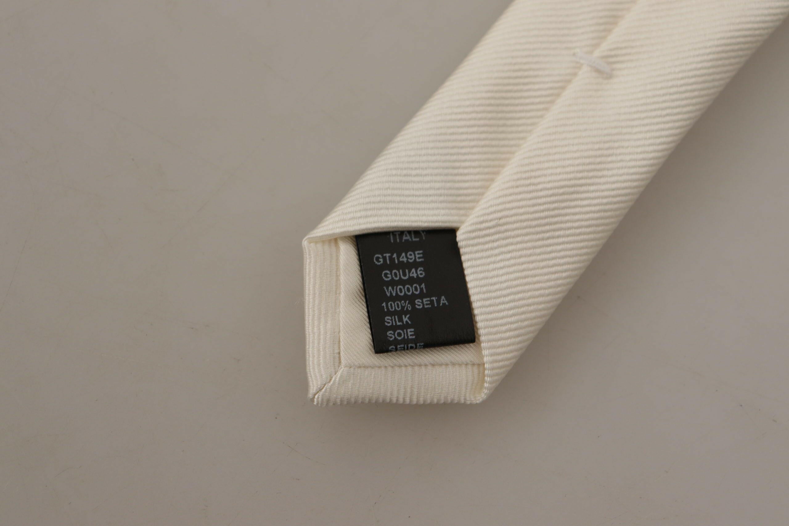 Dolce & Gabbana Off-White 100% Silk Slim Adjustable  Accessory Necktie - GENUINE AUTHENTIC BRAND LLC  