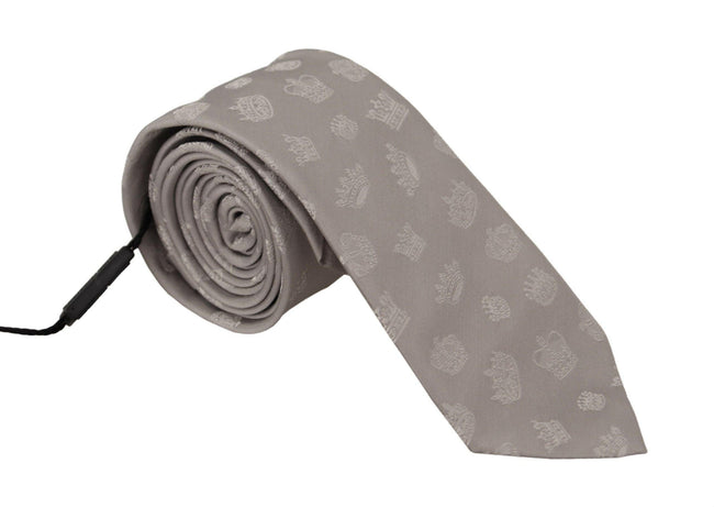 Dolce & Gabbana Gray Crown Fantasy Print Silk Adjustable Neck Tie - GENUINE AUTHENTIC BRAND LLC  