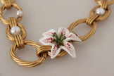 Dolce & Gabbana Gold White Lily Floral Chain Statement Necklace - GENUINE AUTHENTIC BRAND LLC  