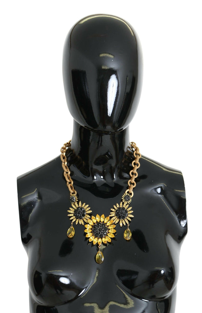 Dolce & Gabbana Gold Brass Chain Crystal Sunlower Pendants Necklace - GENUINE AUTHENTIC BRAND LLC  
