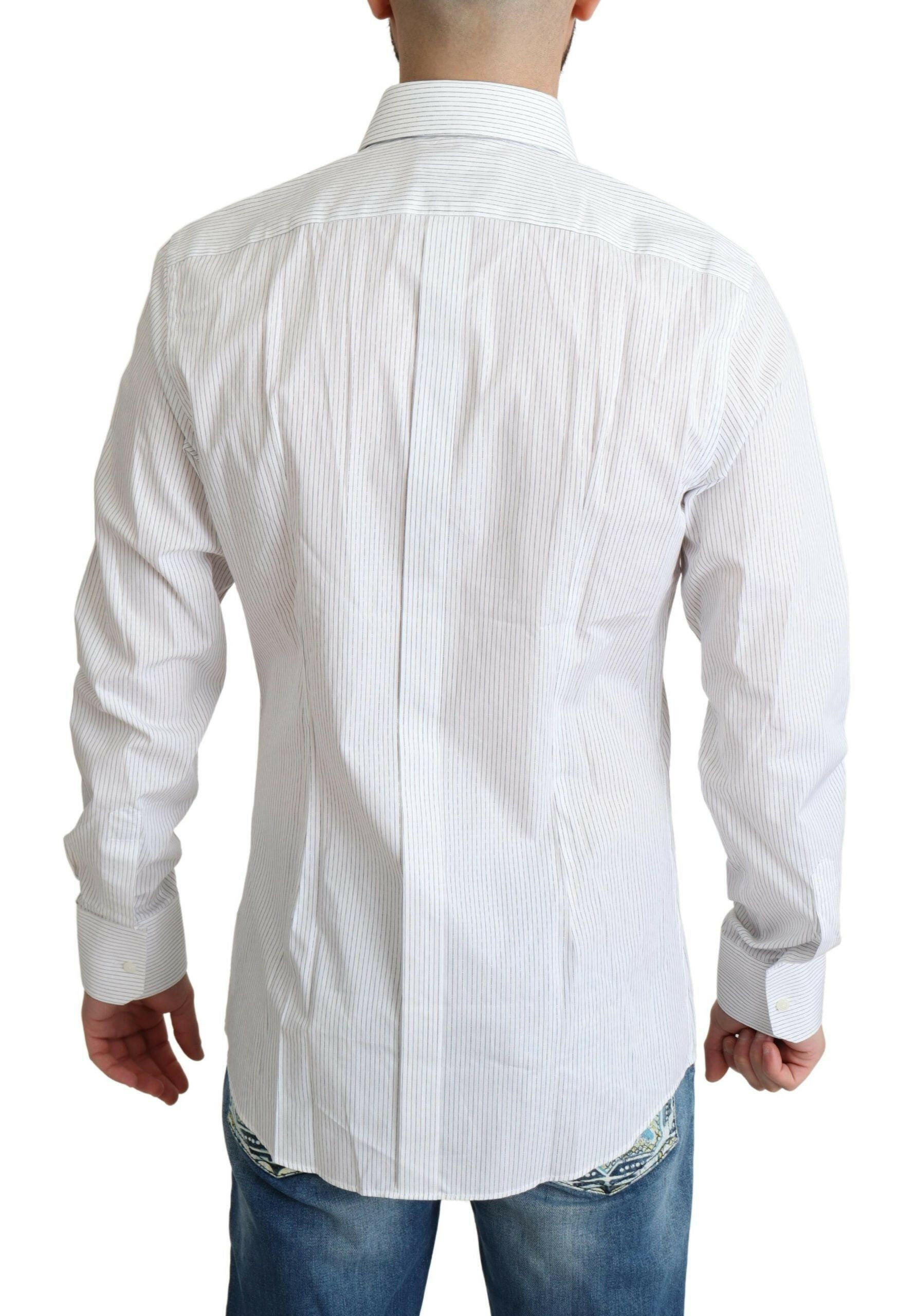 Dolce & Gabbana White Stripes Cotton Formal Dress Shirt - GENUINE AUTHENTIC BRAND LLC  