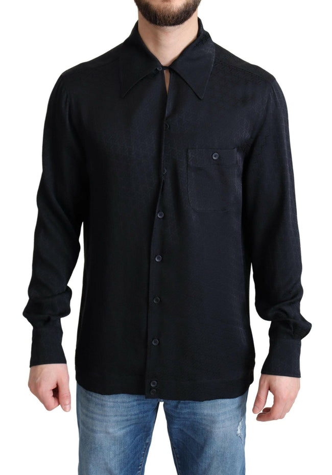 Dolce & Gabbana Black Jacquard Silk Casual Button Down Shirt - GENUINE AUTHENTIC BRAND LLC  