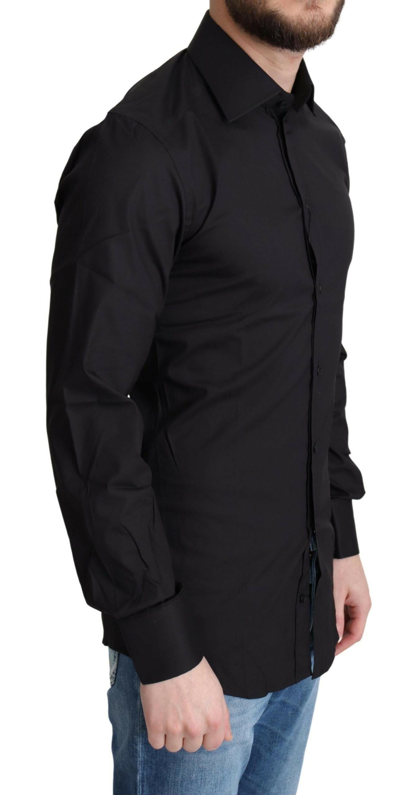 Dolce & Gabbana Black Cotton Blend Formal Dress Shirt - GENUINE AUTHENTIC BRAND LLC  