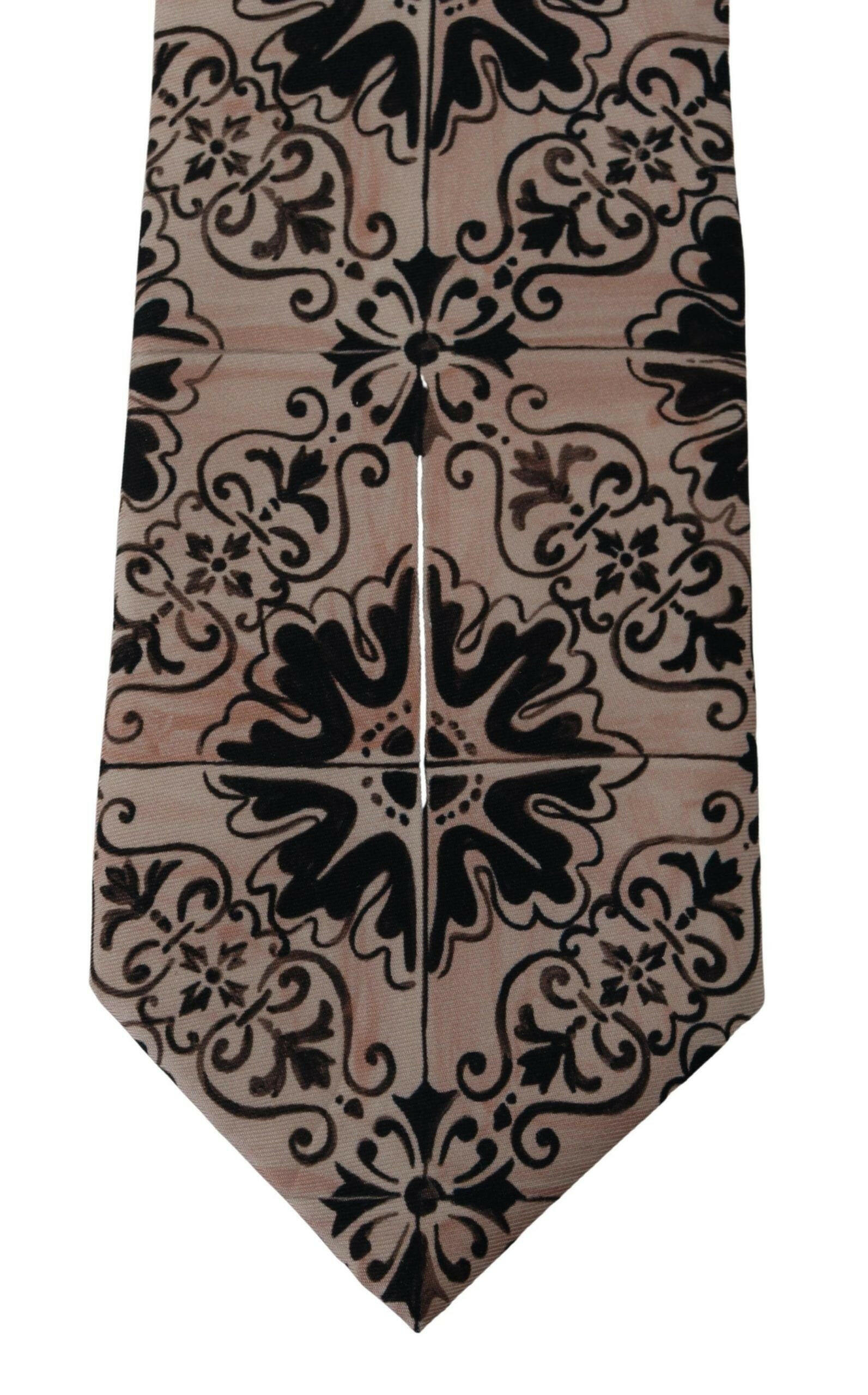Dolce & Gabbana Beige Fantasy Pattern Necktie Accessory Black - GENUINE AUTHENTIC BRAND LLC  