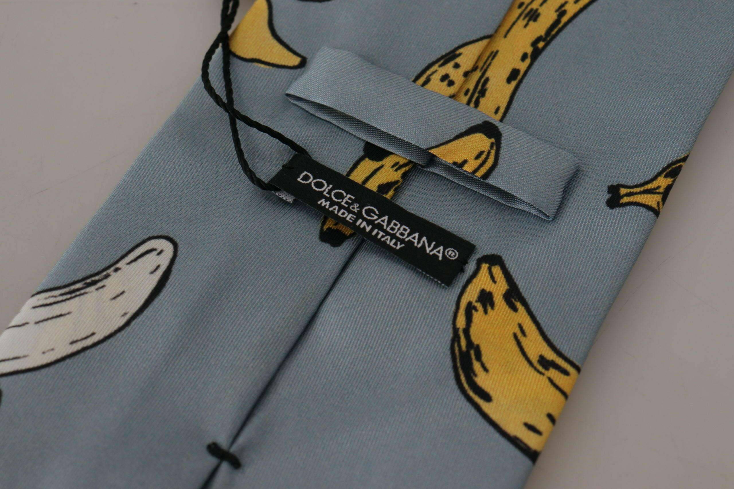 Dolce & Gabbana Blue Yellow Banana Print Necktie Accessory 100%Silk  Tie - GENUINE AUTHENTIC BRAND LLC  